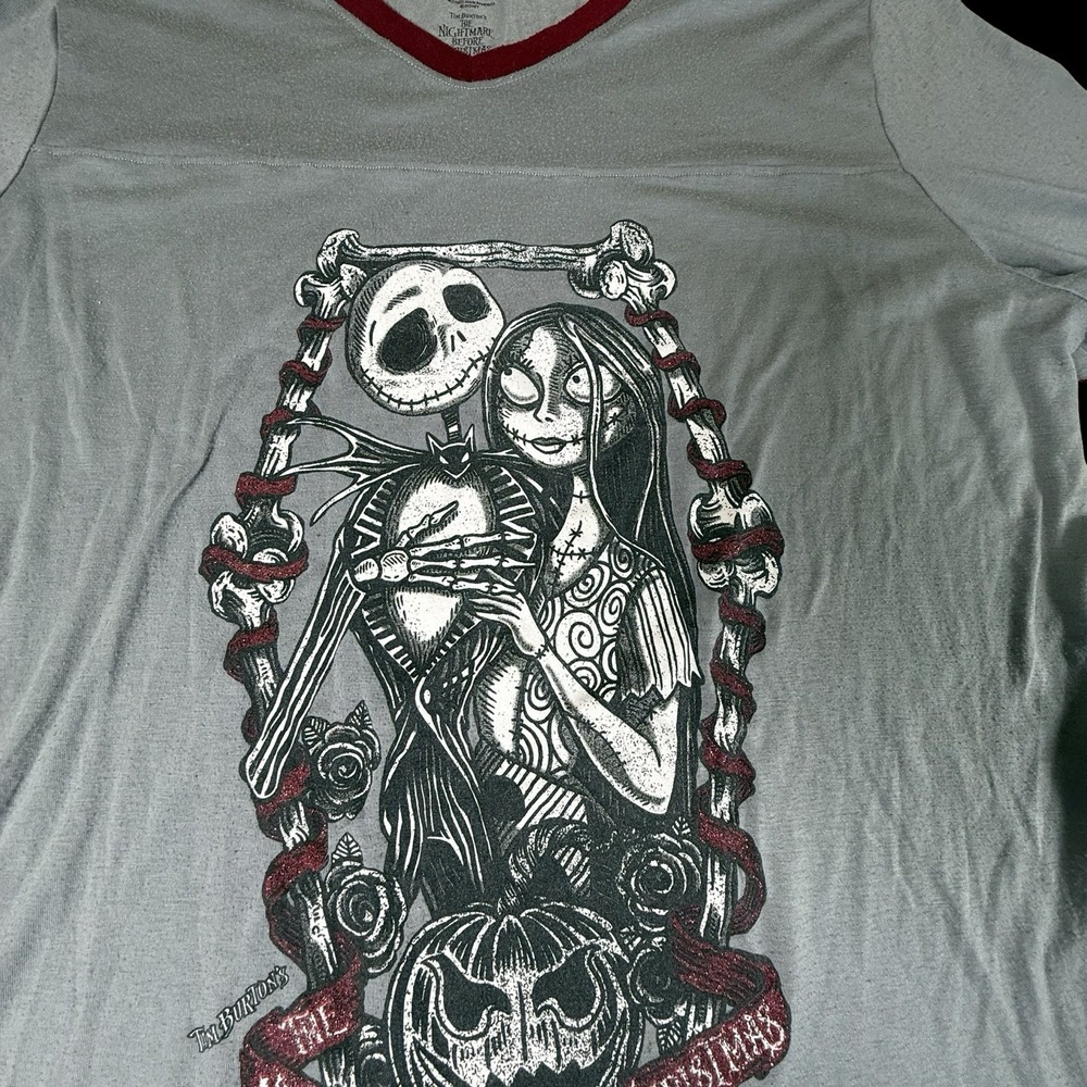 Disney Parks Jack & Sally Nightmare Before Christmas Quarter Sleeve Ringer XXL - Picture 5 of 16